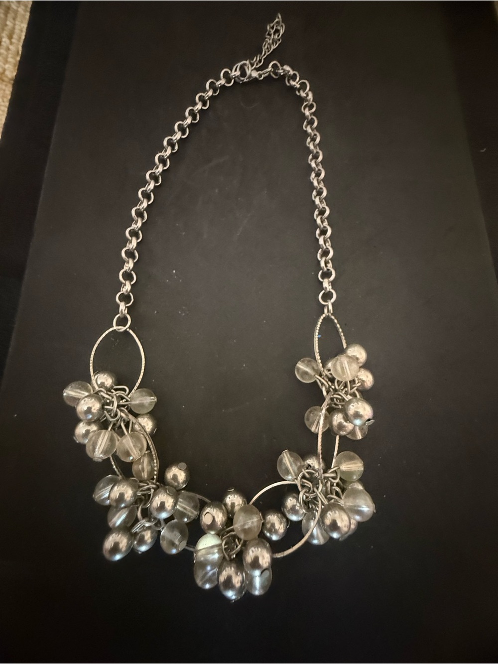 Silver Cluster Bead Statement Necklace